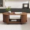 Stylish Oval Coffee Table with 2 Sliding Doors Hidden Compartment Center Table