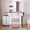 Dressing Table with Charging Station, Makeup Vanity with Glass Top and 6 Drawers