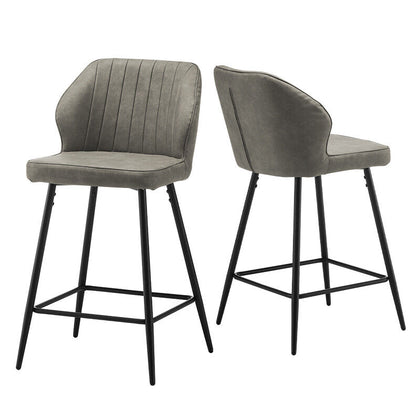 2 Pcs Grey PU Bar Stools Restaurant Bar Stools Soft Padded Seat Back Metal Legs
