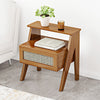Vintage Nightstand Rattan Bedside Table w/ Cabinet Shelf Drawer Bedroom Storage