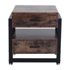 Industrial Bedside Table Side Cabinet End Table Nightstand 2 Drawers Rustic Wood