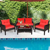 4 Pieces PE Rattan Patio Conversation Set Outdoor Rattan Furniture With Cushions