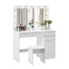 White Dressing Table With LED Makeup Desk MDF with 4 Drawers Bedroom Modern