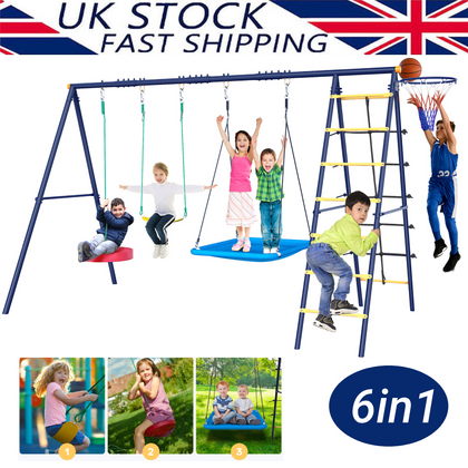 6 in 1 Garden Swing Set with Double Swings Slide, Ladder for Outdoors Playing UK