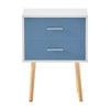 Bedside Table Nightstand Cabinet Wood Legs 2 Drawers Side Table Storage