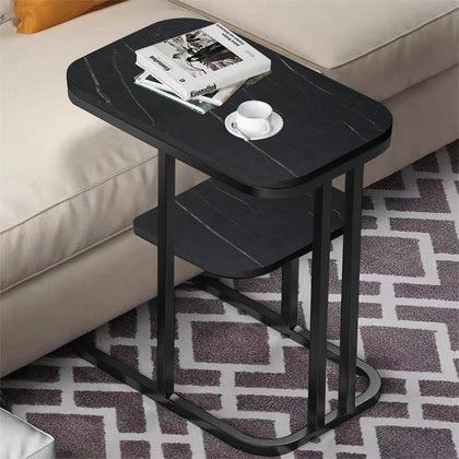 Marble Coffee Table Side Table Slim Bedside Table Metal Frame for Small Space