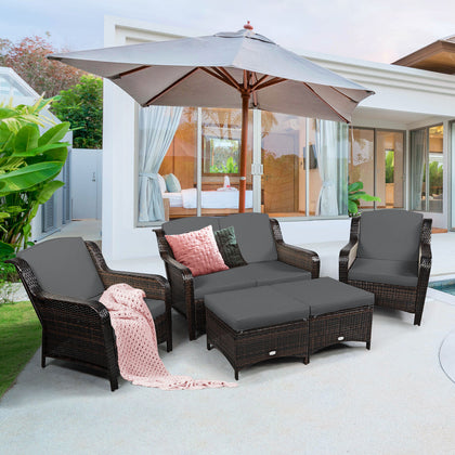 5 Pieces Patio Furniture Set Outdoor Rattan Conversation Sofa Set w/ Cushions