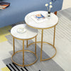 2Pcs Marble Side Table Nesting Coffee Tables Corner Cabin Bedroom White & Gold