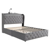 Velvet Upholstered 4ft6 Double Storage Bed Frame with 4 Drawers, Headboard, Grey