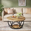 Round Coffee Table, 31.5'' Farmhouse Wood Center Table with 2-Tier Storage