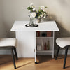 Mobile White Folding Dining Table Drop Leaf Rolling Desk with 2 Storage Shelves