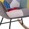 Upholstered Patchwork Fabric Rocker Armchair High Wing Back Rocking Glider Chair