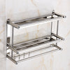Stainless Steel Double Chrome Towel Rail Holder Wall Mounted Bathroom Rack Shelf