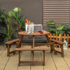 6-person Round Wooden Picnic Table Outdoor Dining Table Bench with Umbrella Hole
