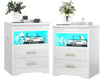 LED Nightstand Bedside Table Storage Cabinet with Charging Station & 2 Drawers