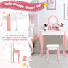 Kids Dressing Table Set Wooden Children Vanity Table W/ Stool Detachable Mirror