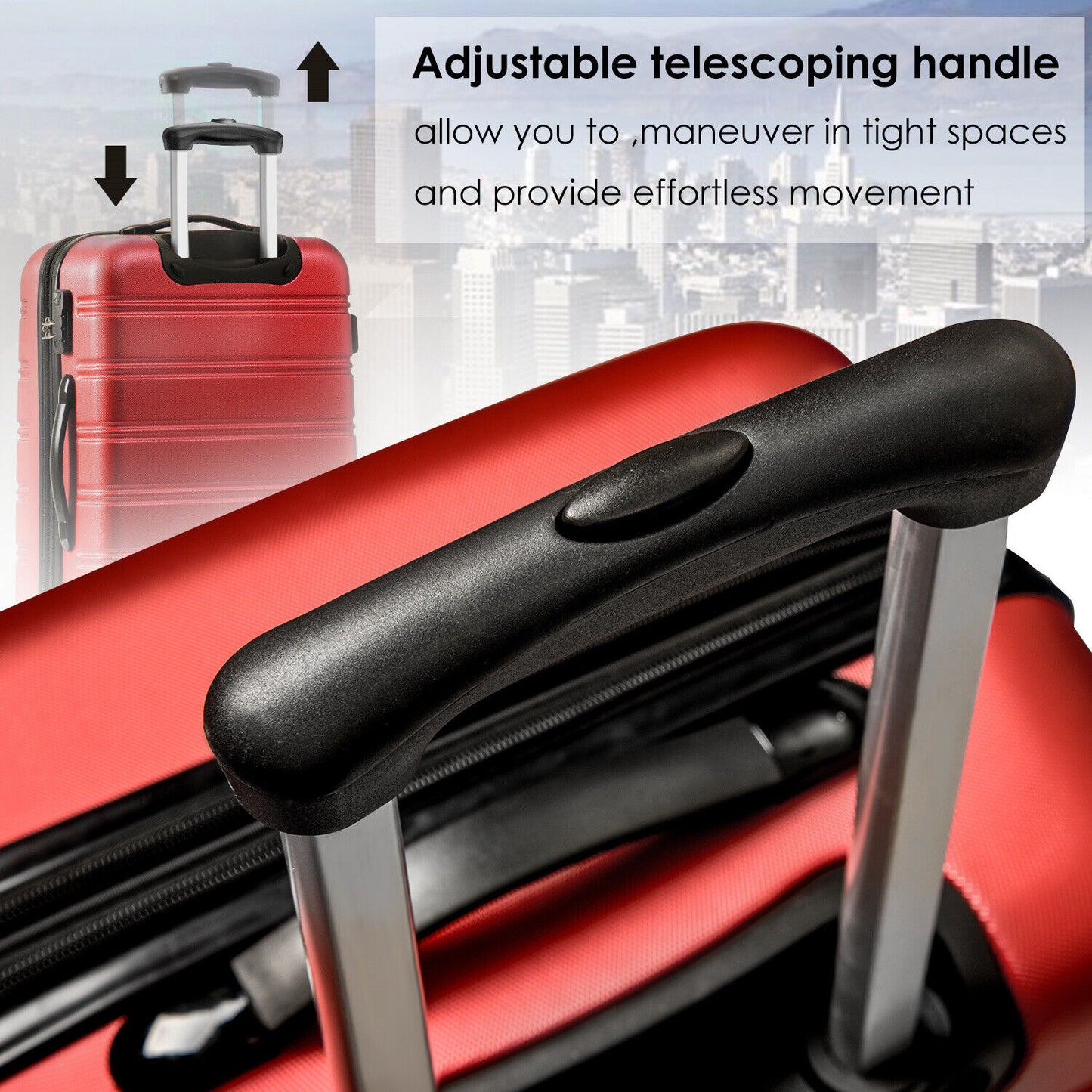 24" Hard Shell Cabin ABS Suitcase Travel Luggage Trolley Case Lightweight Red