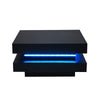Coffee Table Black, Rotating Top & USB Powered App-Controlled LED, 70x70x36cm