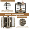 Corner Bar Cabinet Industrial Wine Buffet Cabinet with Glass Holder Mesh Doors