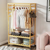 Heavy Duty Wooden Clothes Rail Garment Display Stand Double Shoe Rack with Wheel