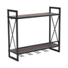 Industrial Wall Mounted Wine Rack 2 Tier Storage Display Shelf Glasses Holder