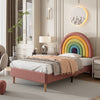 Upholstered Platform Bed Frame 3ft Single Size Bed with Wood Slat Support, Pink