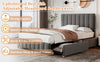 4ft6 Double Bed Frame Upholstered Platform Bed with 4 Storage Drawers Grey Bed