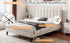 Double Bed Frame, Upholstered Platform Bed with Channel Tufted Headboard, Beige