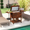 Rolling Wooden Patio Cooler Cart with Lockable Wheels-Brown