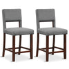 2 Pcs Linen Counter Height Bar Stool Chair Set w/ Hollowed Back Rubber Wood Legs