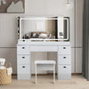 White Dressing Table Wood Makeup Desk with LED Mirror 7 Drawers Stool Bedroom