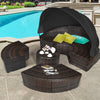 Outdoor Rattan Daybed Garden Patio Sectional Furniture Set W/ Retractable Canopy