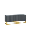 TV Unit I 100cm Cabinet I White Fluted Doors I Gold Metal Base I Modern