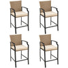 4 Pack Patio Rattan Bar Stools Set Outdoor Wicker Bar Chairs W/ 4 Soft Cushions