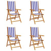 Reclining Garden Chairs 4 pcs Blue and White Fabric and Solid Wood H6O4