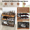Home Bar Serving Cart 3-Tier Rustic Rolling Bar Cart Mobile Storage Wine Rack