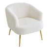 White Teddy Fabric Armchair Accent Chair Gold Metal Legs for Living Room Bedroom