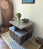Compact Dining Table and 4 Ottoman Chairs Set Space Saving Storage Kitchen Grey