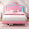 3ft SingleBed Frame Upholstered Bed with LED Headboard No Box Spring Needed Pink