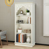 4-Tier Upright Bookcase - Carved Design, White, 140cm, for Living Room/Office