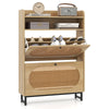 Freestanding Shoe Organizer Shoe Cabinet w/2 Flip Drawers-Natural