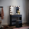 Modern LED Black Dressing Mirrored Makeup Table Vanity Set with Stool & Drawer