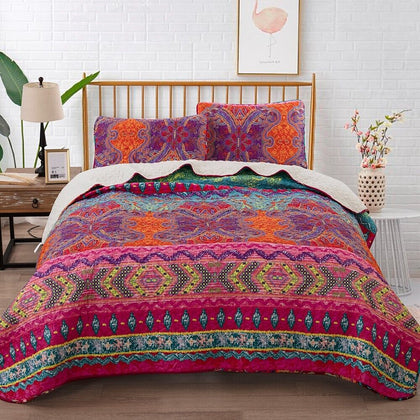 Bohemia Patchwork Bedspread Quilte Set Throw Rugs Bedding King Size Pillowcases