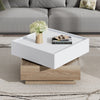 Coffee Table 360° Rotating Modern Square Table With 2 Drawers Storage White+Oak