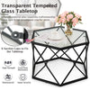 Hexagonal Coffee Tables Metal Frame Sofa Tea Table with Tempered Glass Top