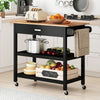 Kitchen Island Dining Room Serving Trolley with 2 Open Shelves-Black