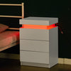 Bedside Tables White High Gloss LED Cabinets 3 Drawers Nightstand Modern Bedroom