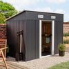 4'×8' Metal Frame Garden Storage Shed Steel Tool House w/ Sliding Door Free Base