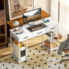 Computer Writing Desk with Power Outlets, Drawers, Shelves, White