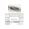 White Dressing Table High Gloss Vanity Makeup Desk 7 Drawers& Stool& LED Mirror